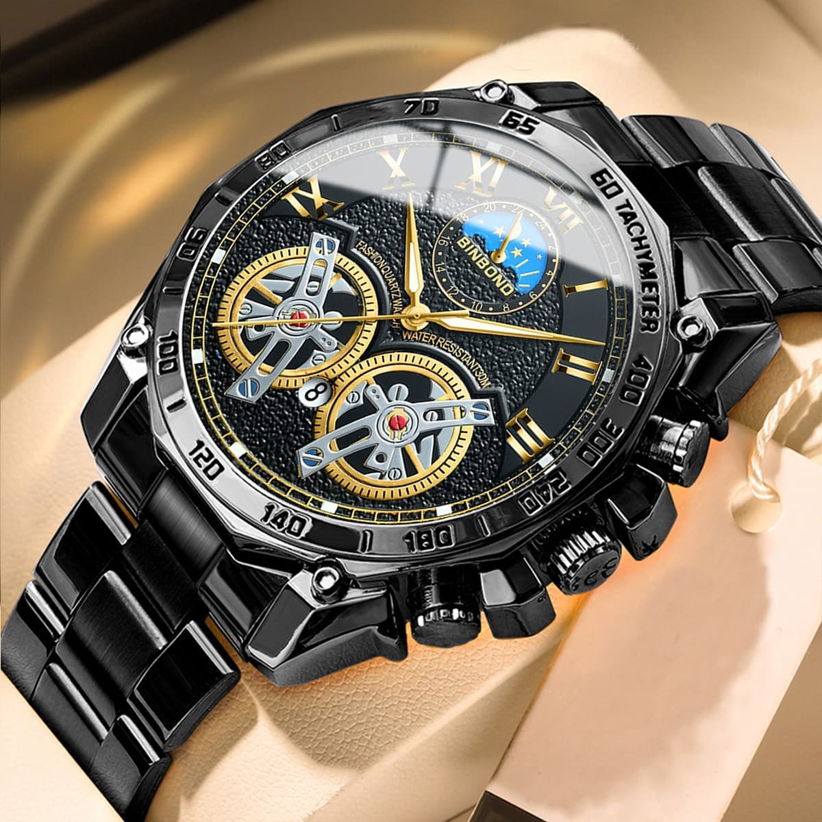 1 pièce Montre pour homme avec cadran classique à chiffres romains de première qualité; montre-bracelet à quartz de luxe avec mouvement d'origine,