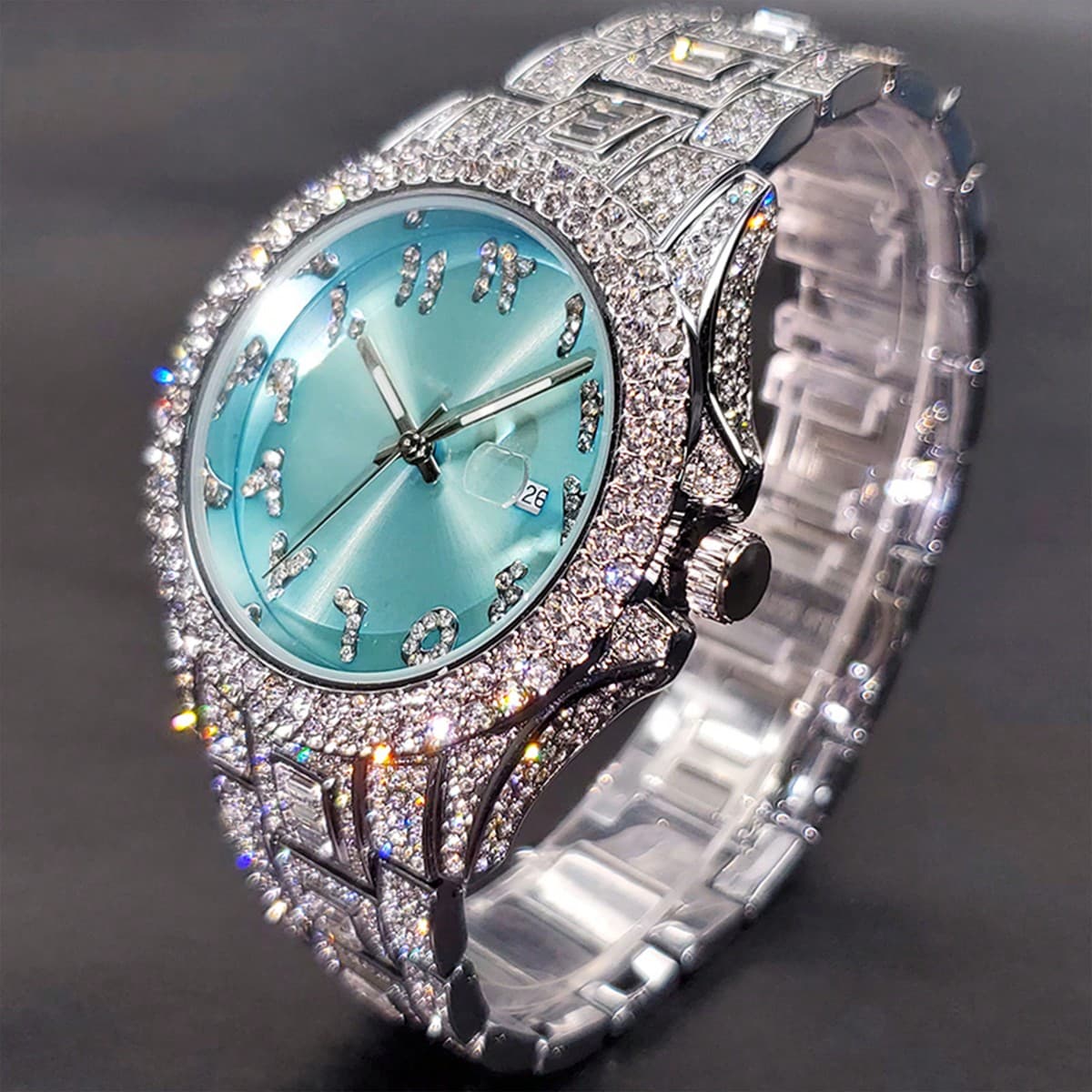Montre À Quartz Unisexe Missfox Style Hip Hop Avec Pièce D'horlogerie En Diamant Brillant, Pour Mariage/fête, Cadeau De Bijoux