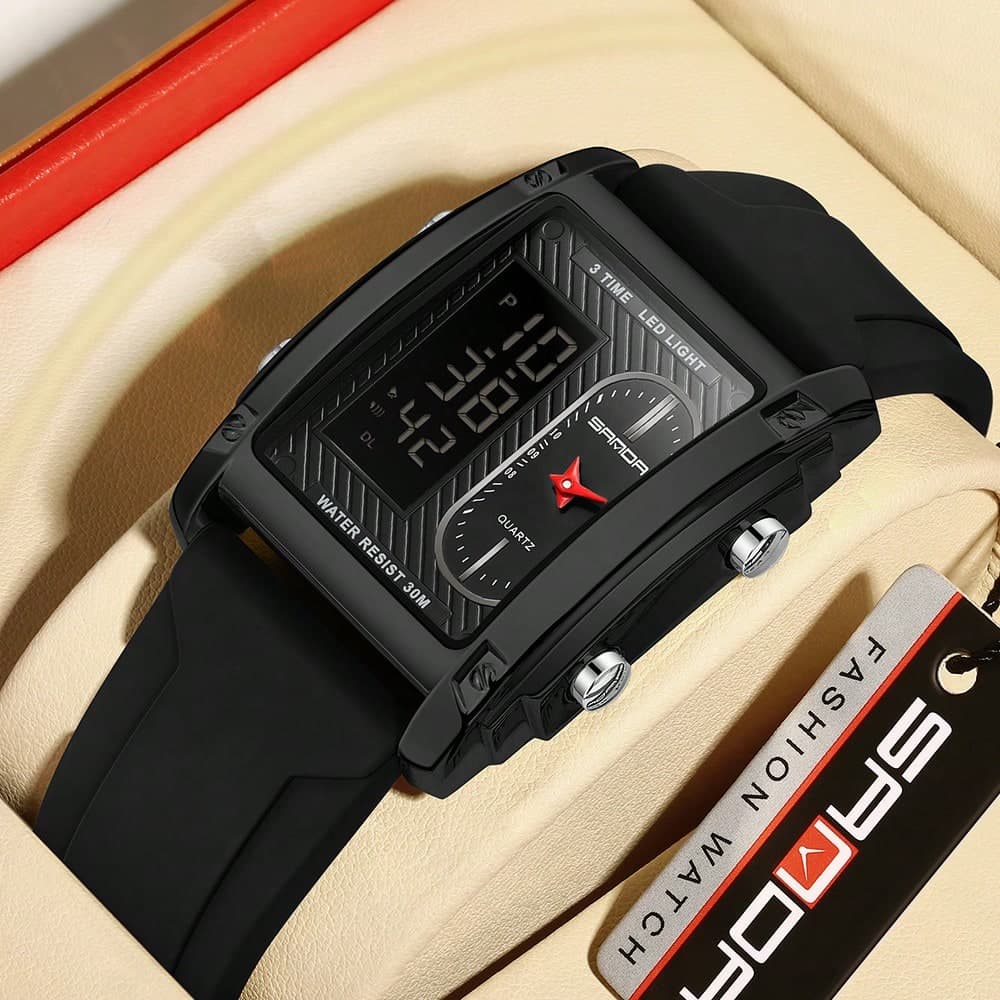 Nouvelles montres de marque de luxe haut de gamme pour homme, affichage double rectangle, étanche, sport extérieur à la mode, tendance, affaires,